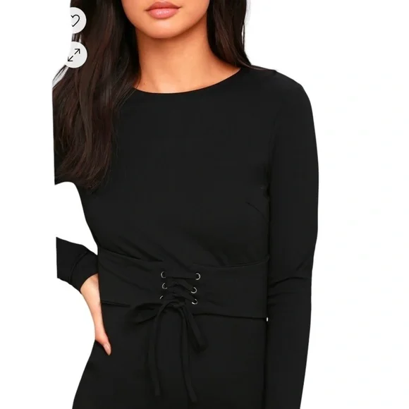 Lulus Hearts Aflame Black Lace Up Long Sleeve Bodycon Dress - Picture 3 of 9